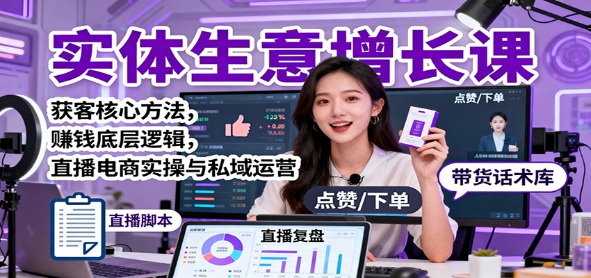 实体生意增长课：获客核心方法，赚钱底层逻辑，直播电商实操与私域运营-小鹏项目网