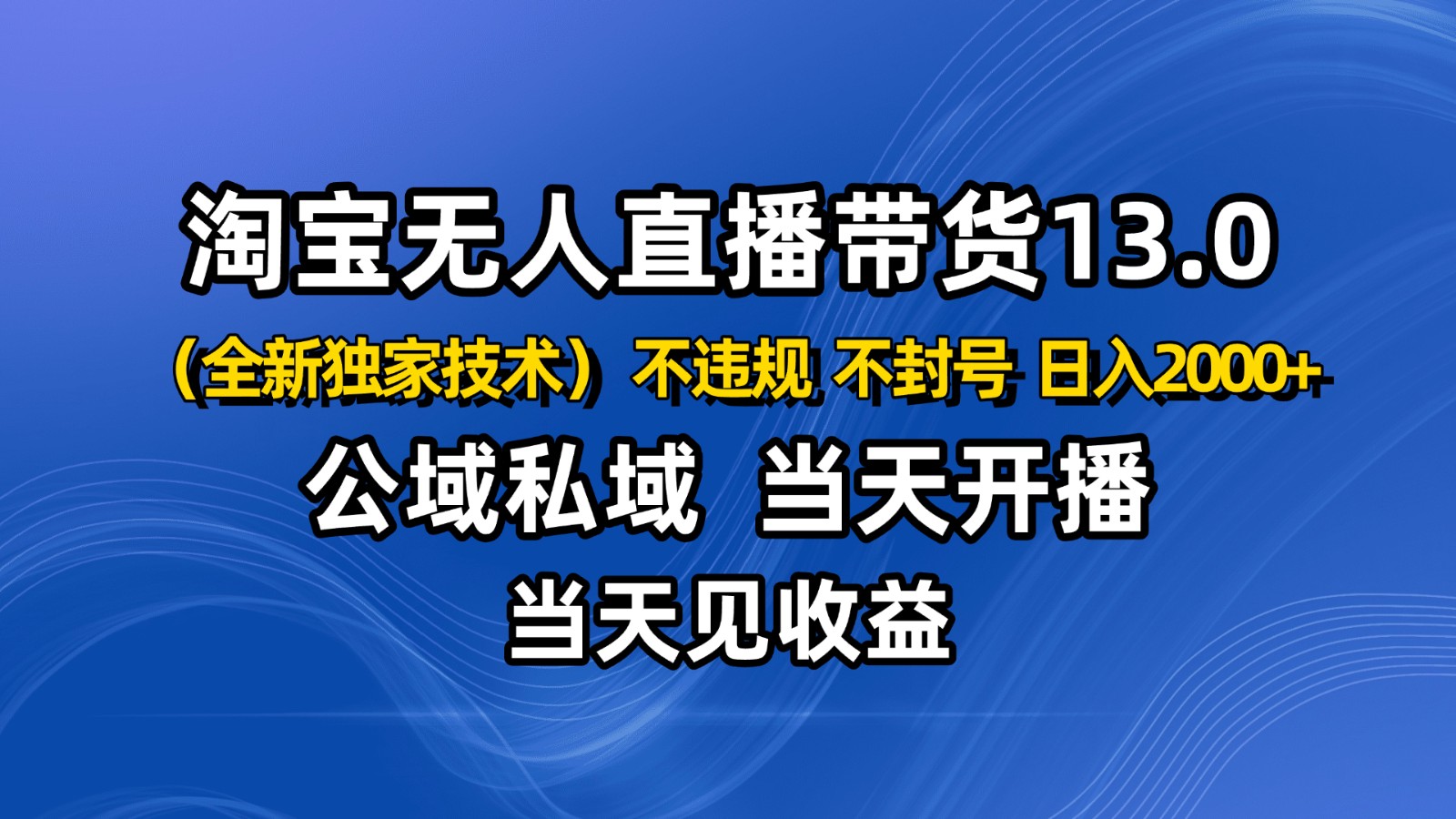 淘宝无人直播13.0，公域私域技术，不封号，不违规 布局下半年旺季赛道，日入2000+-小鹏项目网