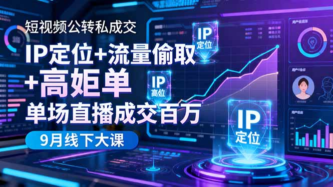 短视频公转私成交9月线下大课，IP定位+流量偷取+高客单，单场直播成交百万-小鹏项目网