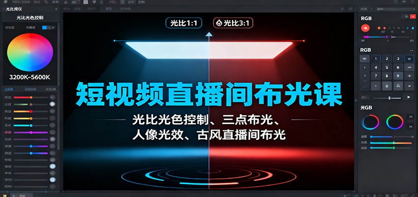 短视频直播间布光课：光比光色控制、三点布光、人像光效、古风直播间布光-小鹏项目网