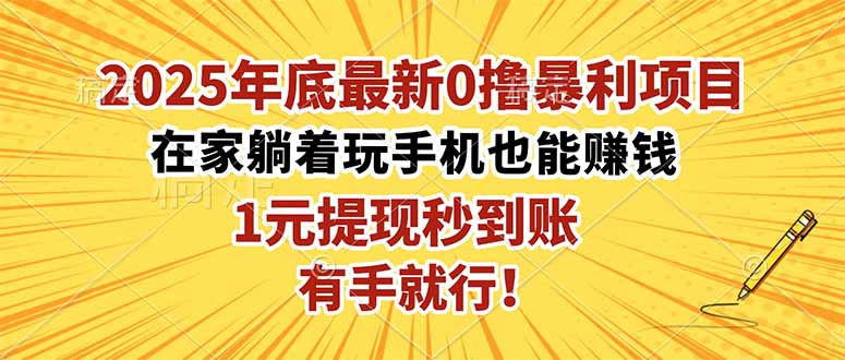 2025年底最新0撸暴利项目，在家也能躺赚，1元秒提现，有手就行！-小鹏项目网