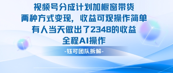 新玩法，视频号分成计划+橱窗带货，有人当天做出了2348的收益-小鹏项目网