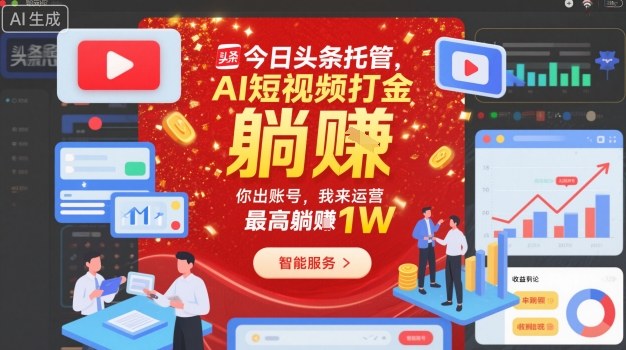 今日头条托管，AI短视频打金，你出账号，我来运营，最高躺賺1W【揭秘】-小鹏项目网