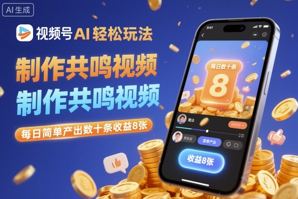 视频号AI轻松玩法，制作共鸣视频，每日简单产出数十条收益8张-小鹏项目网