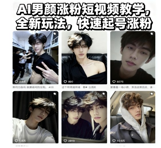 AI男颜涨粉短视频教学，全新玩法，快速起号涨粉-小鹏项目网