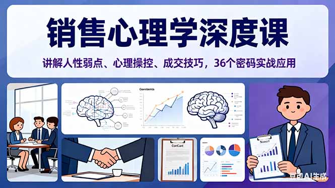 销售心理学深度课，讲解人性弱点、心理操控、成交技巧，36个密码实战应用-小鹏项目网