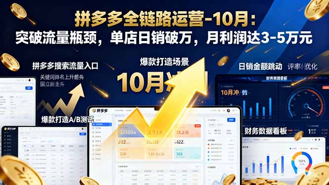拼多多全链路运营-10月：突破流量瓶颈，单店日销破万，月利润达3-5万元-小鹏项目网