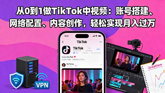 从0到1做TikTok中视频：账号搭建、网络配置、内容创作，轻松实现月入过万-小鹏项目网