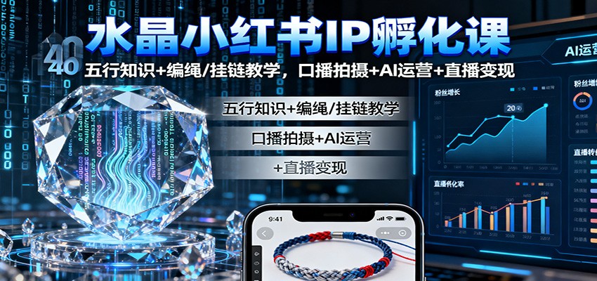 水晶小红书IP孵化课：五行知识+编绳/挂链教学，口播拍摄+AI运营+直播变现-小鹏项目网