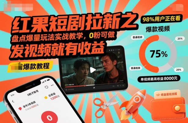 红果短剧拉新之盘点爆量玩法实战教学，0粉可做，发视频就有收益-小鹏项目网