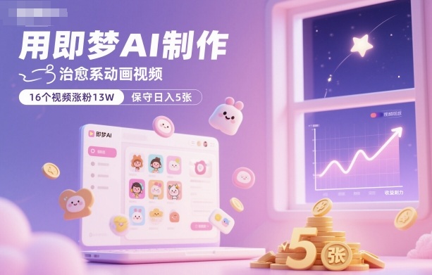用即梦AI制作治愈系动画视频，16个视频涨粉13W，保守日入5张-小鹏项目网