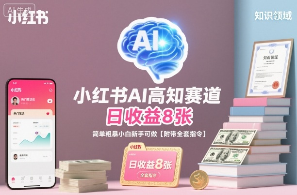 小红书AI高知赛道，日收益8张，简单粗暴小白新手可做【附带全套指令】-小鹏项目网