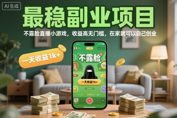 最稳副业项目，不露脸直播小游戏，收益高无门槛，一天收益1k+，在家就可以自己创业【揭秘】-小鹏项目网