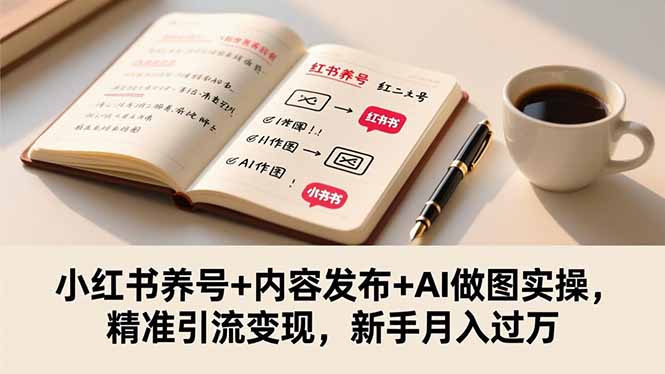 小红书养号+内容发布+AI做图实操，精准引流变现，新手月入过万-小鹏项目网