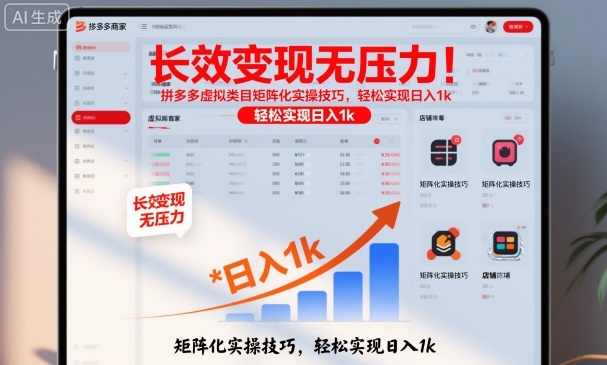 长效变现无压力！拼多多虚拟类目矩阵化实操技巧，轻松实现日入1k【揭秘】-小鹏项目网