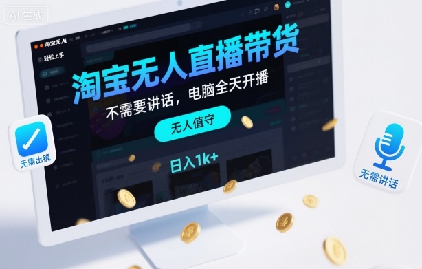 淘宝无人直播带货，不需要出镜，不需要讲话，电脑全天开播，轻松上手，日入1k+【揭秘】-小鹏项目网