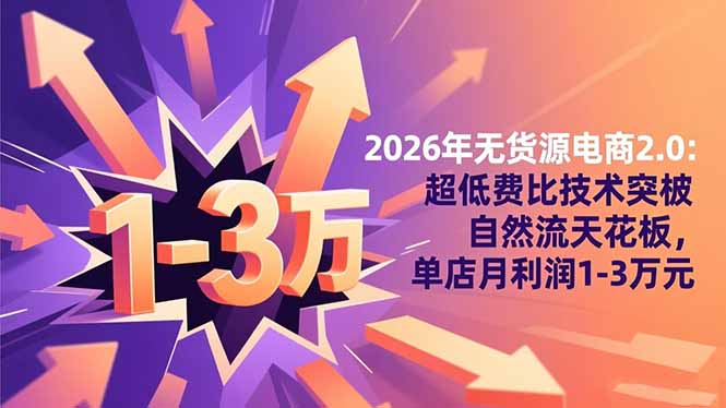 2026年无货源电商2.0：超低费比技术突破自然流天花板，单店月利润1-3万元-小鹏项目网