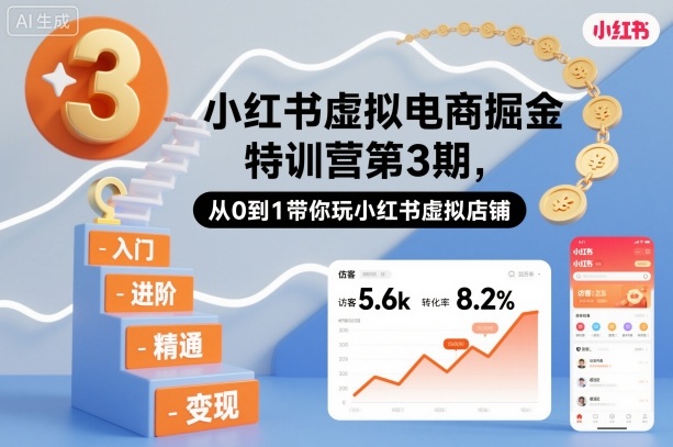 小红书虚拟电商掘金特训营第3期，从0到1带你玩小红书虚拟店铺-小鹏项目网