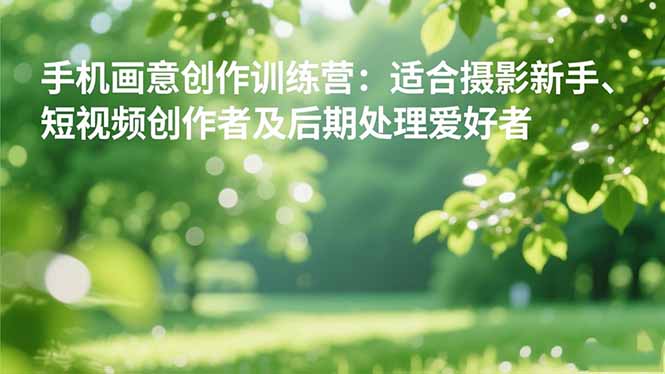 手机摄影之画意创作训练营：适合摄影新手、短视频创作者及后期处理爱好者-小鹏项目网