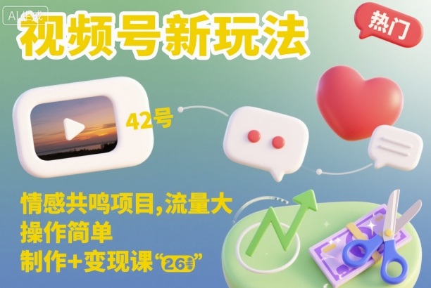 视频号新玩法，情感共鸣项目，流量大，操作简单，制作+变现课-小鹏项目网