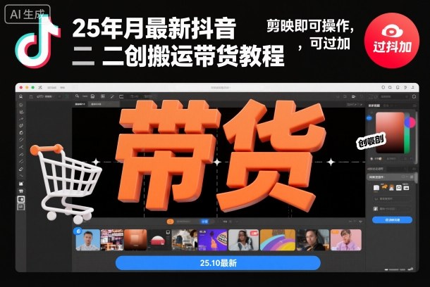 25年10月最新抖音二创搬运带货教程，剪映即可操作，可过抖加-小鹏项目网