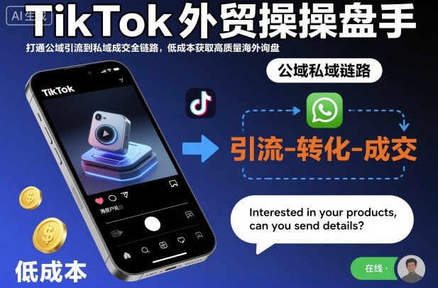 TikTok外贸操盘手，打通公域引流到私域成交全链路，低成本获取高质量海外询盘-小鹏项目网