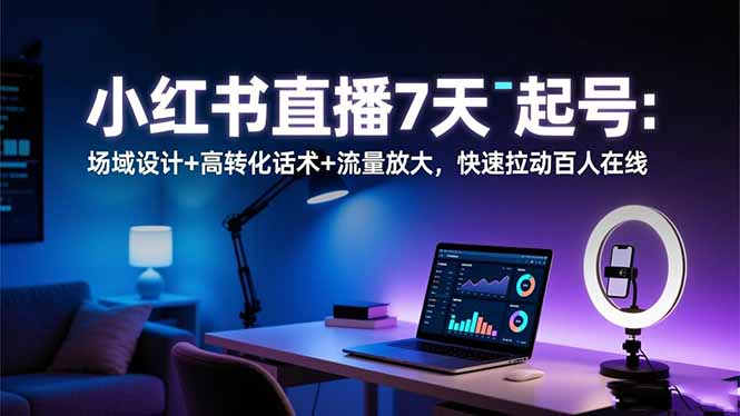 小红书直播7天起号：场域设计+高转化话术+流量放大，快速拉动百人在线-小鹏项目网