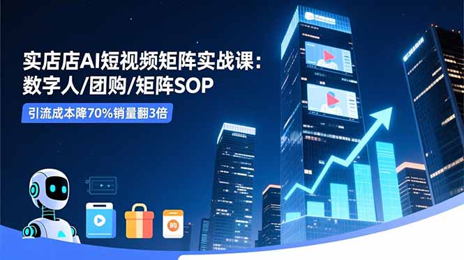 实体店AI短视频矩阵实战课：数字人/团购/矩阵SOP，引流成本降70%销量翻3倍-小鹏项目网
