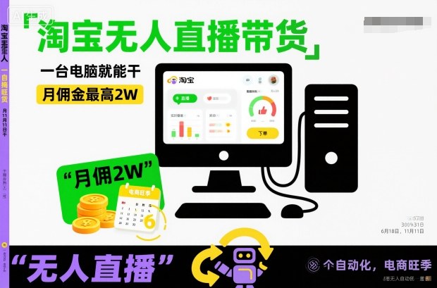 淘宝无人直播带货，一台电脑就能干，月佣金最高2W，电商旺季【揭秘】-小鹏项目网