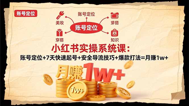 小红书实操系统课：账号定位+7天快速起号+安全导流技巧+爆款打法=月赚1w+-小鹏项目网