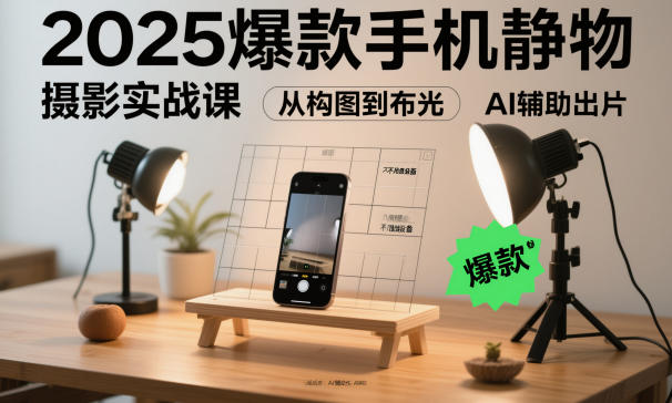 2025爆款手机静物摄影实战课，从构图到布光，不用贵设备，AI辅助出片-小鹏项目网