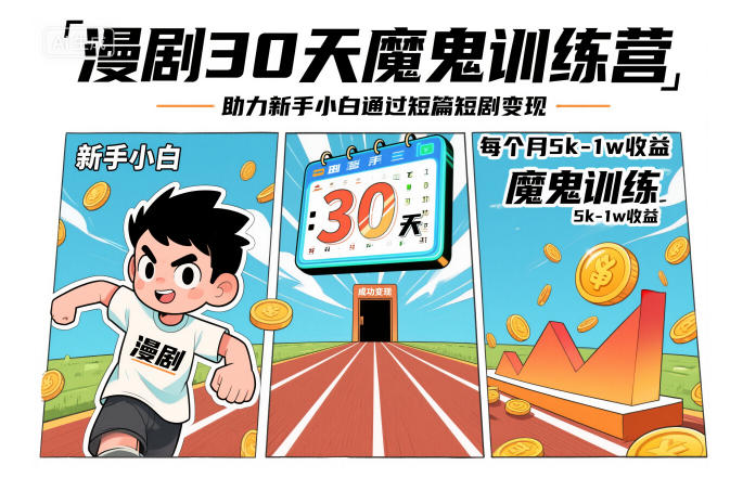 漫剧30天魔鬼训练营，助力新手小白通过短篇短剧变现，每个月5k-1w收益-小鹏项目网