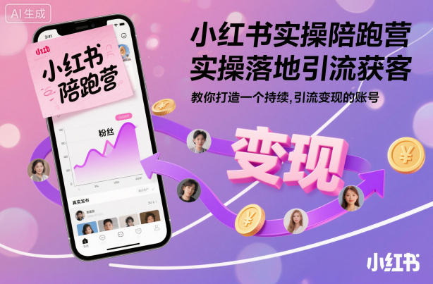 小红书实操陪跑营，实操落地引流获客，教你打造一个持续引流变现的账号-小鹏项目网