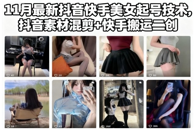 11月最新抖音快手美女起号技术，抖音素材混剪+快手搬运二创-小鹏项目网