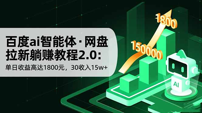 百度ai智能体·网盘拉新躺赚教程2.0：单日收益高达1800元，30收入15w+-小鹏项目网