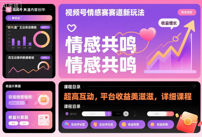 视频号情感赛道新玩法，超高互动，平台收益美滋滋，详细课程-小鹏项目网