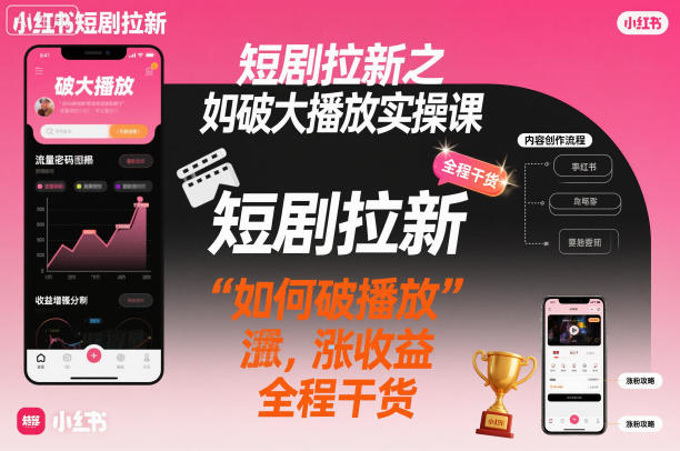 短剧拉新之小红书如何破大播放实操课，如何破播放，涨收益，全程干货-小鹏项目网