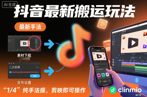 抖音最新搬运玩法，纯手法操作，剪映即可操作-小鹏项目网