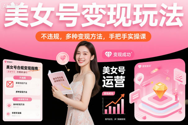 美女号变现玩法，不违规，多种变现方法，手把手实操课-小鹏项目网