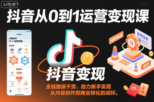 抖音从0到1运营变现课，全链路实操干货，助力新手实现从内容创作到商业转化的闭环-小鹏项目网