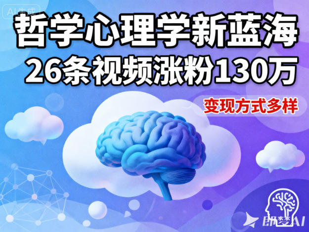 短视频新蓝海，哲学心理学赛道，26条视频涨粉130W，变现方式多样-小鹏项目网