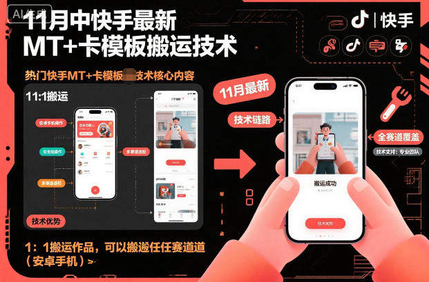 11月中快手最新MT+卡模板搬运技术，1：1搬运作品，可以搬运任何赛道(安卓手机)-小鹏项目网