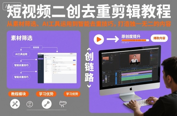短视频二创去重剪辑教程，从素材筛选、AI工具运用到智能去重技巧，打造独一无二的内容-小鹏项目网