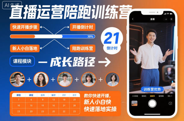 直播运营陪跑训练营，教你快速开播，新人小白快速落地实操-小鹏项目网