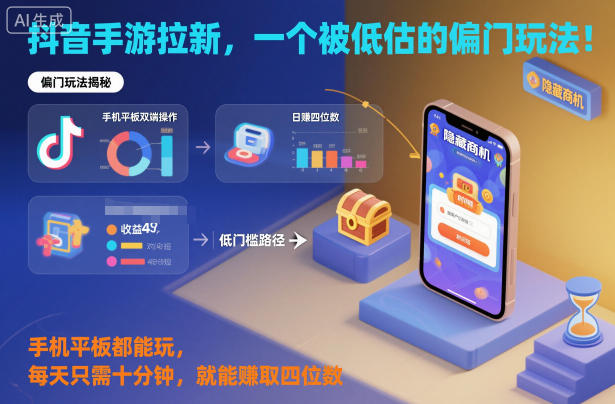抖音手游拉新，一个被低估的偏门玩法！手机平板都能玩，每天只需十分钟，就能賺取四位数【揭秘】-小鹏项目网