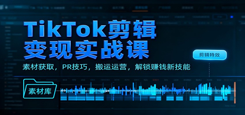 TikTok剪辑变现实战课：素材获取，PR技巧，搬运运营，解锁赚钱新技能-小鹏项目网