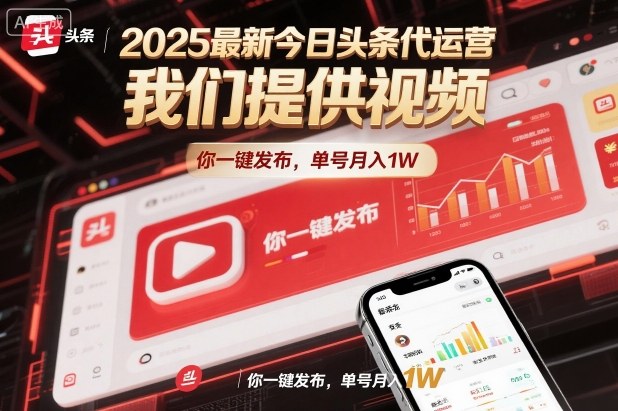 2025最新今日头条代运营，我们提供视频，你一键发布，单号月入1W【揭秘】-小鹏项目网