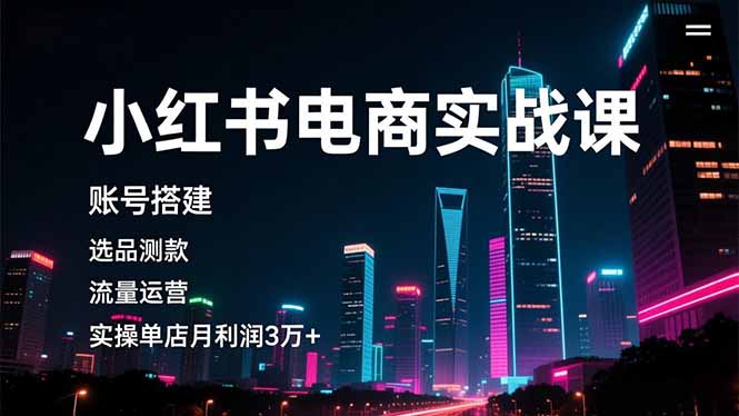 小红书电商实战课，账号搭建，选品测款，流量运营，实操月利润3万+-小鹏项目网