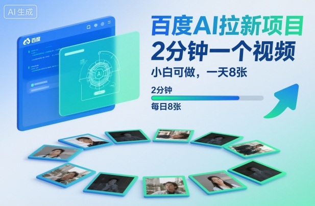 百度AI拉新项目，2分钟一个视频，小白可做，一天8张【附案例+保姆级教程】-小鹏项目网