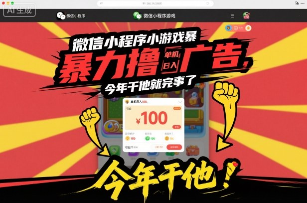 微信小程序小游戏暴力撸广告，单机日入100，今年干他就完事了-小鹏项目网